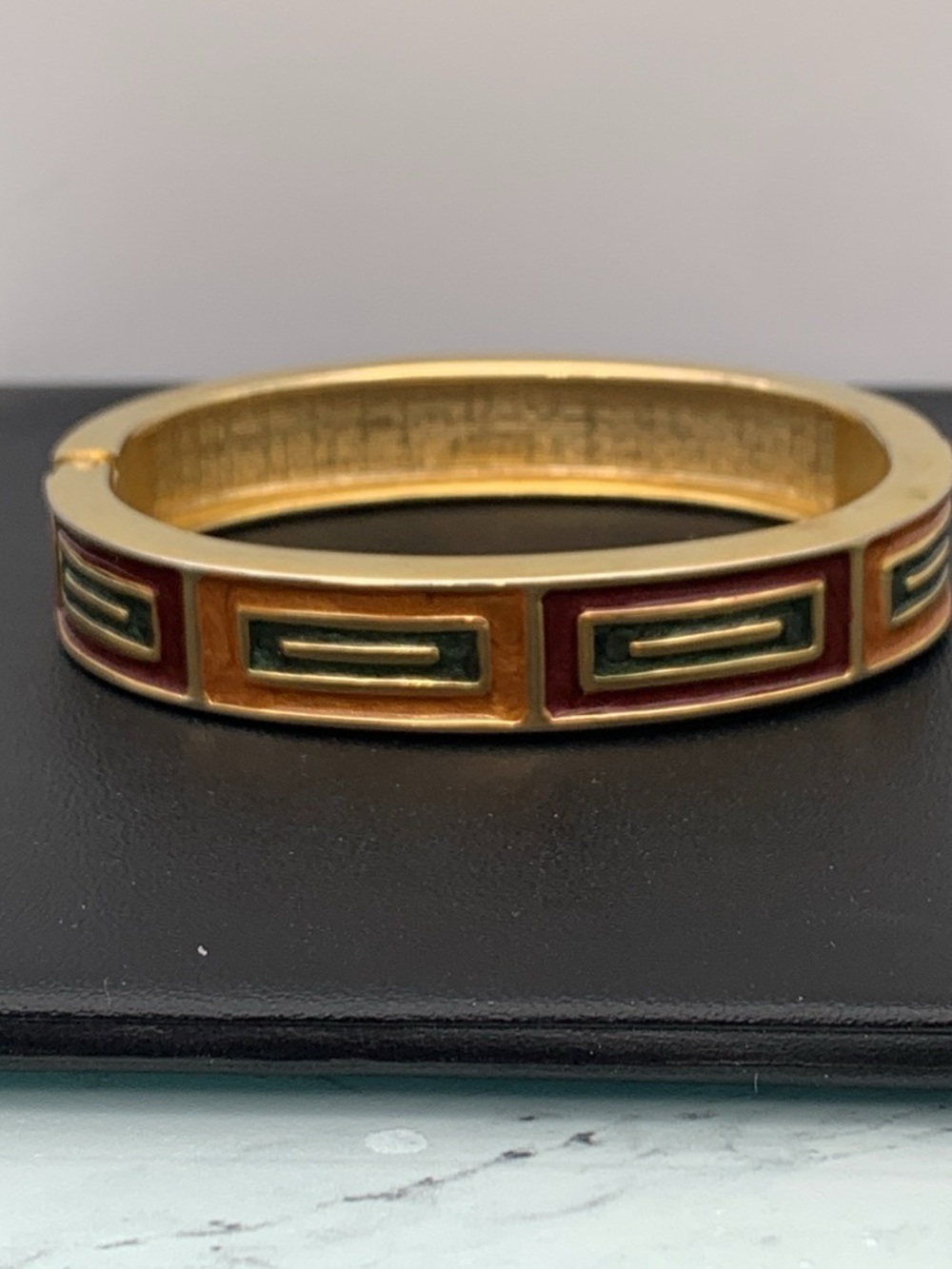 Gold-Tone Enamel Geo Bangle Bracelet - Red, Orange & Green